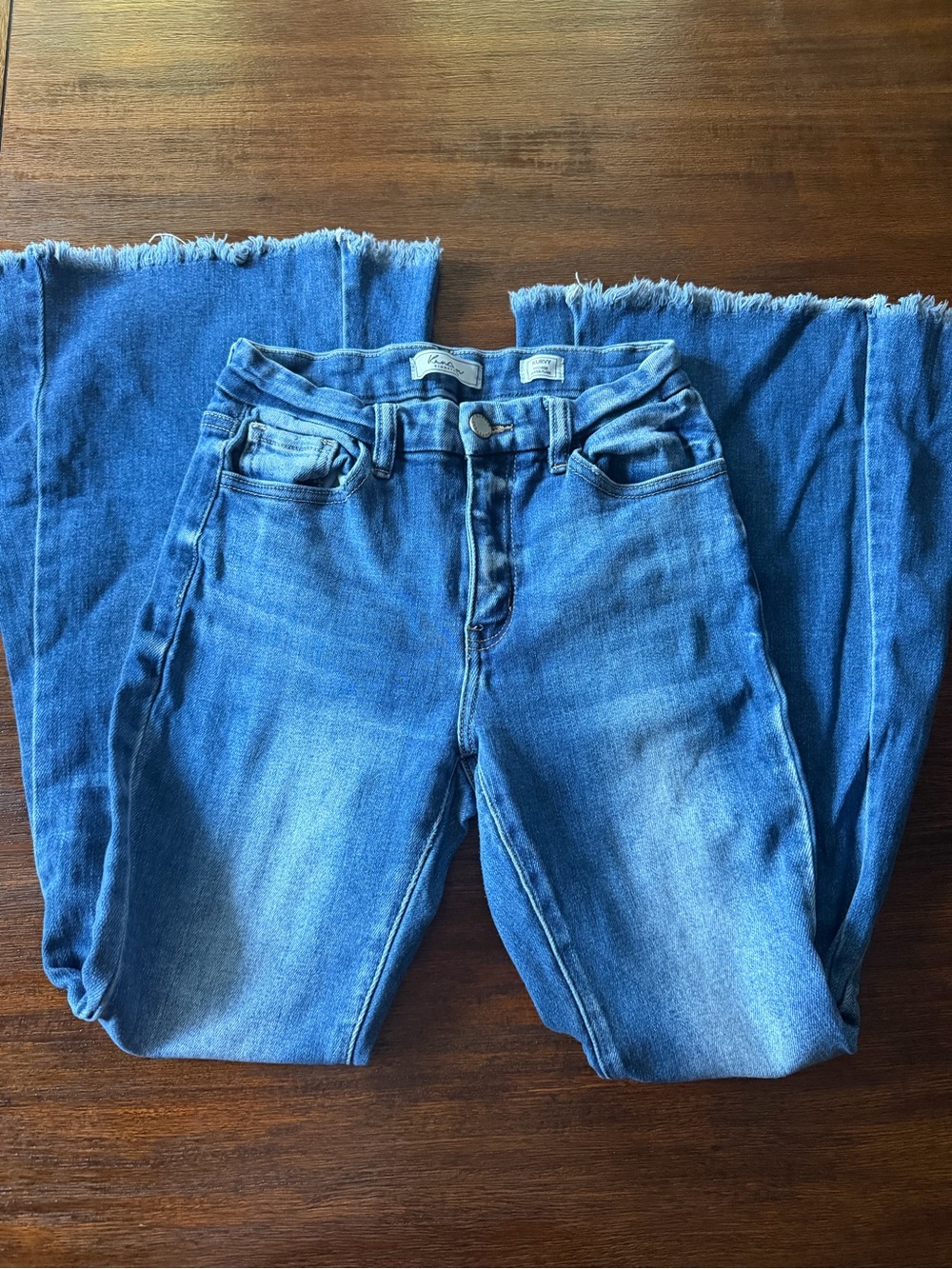 KanCan Mid Blue Wide-Leg Frayed Hem Jeans